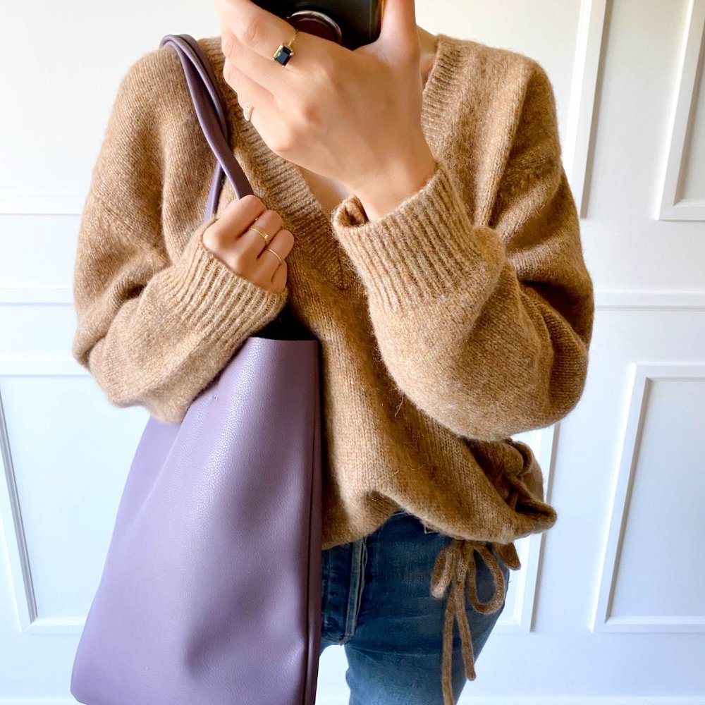 The Ava Genuine Leather Tote Bag Purple - Picture 9 of 11